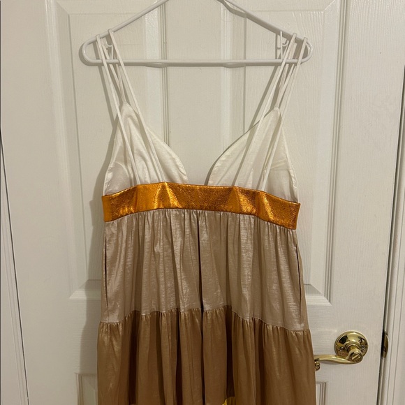 Kimberly Goldson Mari Copper Multi Tiered Maxi Dress Size 8 - Picture 11 of 16